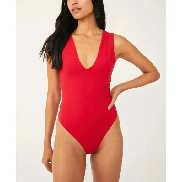 Free People Keep it Sleek Bodysuit Pink Pointsetta FP - Picture 1 of 7